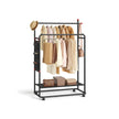 Portable Clothes Rail – Metal – Ink Black – Dual Hanging Rails with Fabric Shelf and Storage Bag