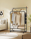 Portable Clothes Rail – Metal – Ink Black – Dual Hanging Rails with Fabric Shelf and Storage Bag