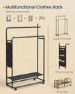 Portable Clothes Rail – Metal – Ink Black – Dual Hanging Rails with Fabric Shelf and Storage Bag