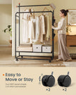 Portable Clothes Rail – Metal – Ink Black – Dual Hanging Rails with Fabric Shelf and Storage Bag