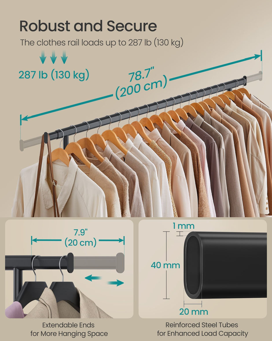 Heavy Duty Portable Clothes Rack – Metal – Black – Extendable Rail up to 150 kg Capacity