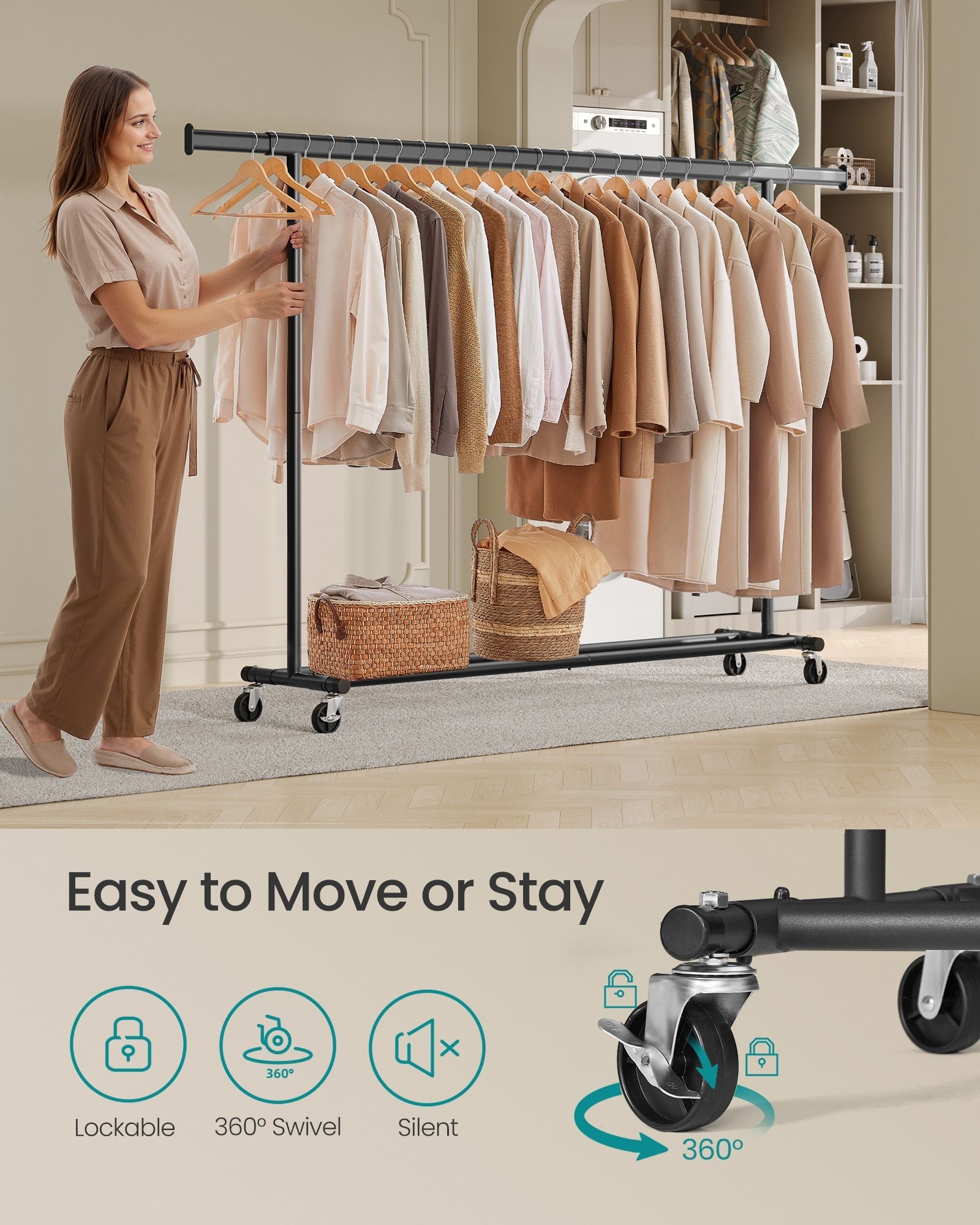 Heavy Duty Portable Clothes Rack – Metal – Black – Extendable Rail up to 150 kg Capacity