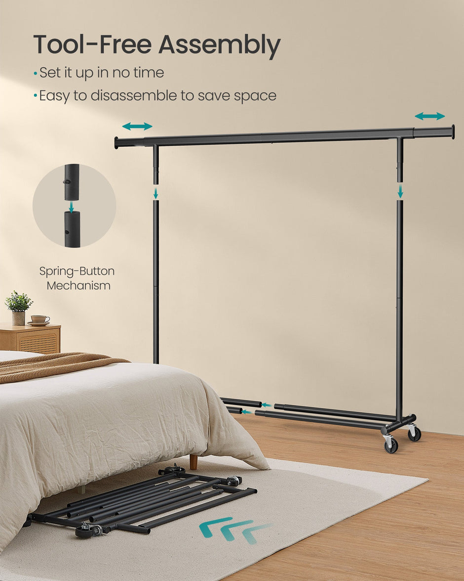 Heavy Duty Portable Clothes Rack – Metal – Black – Extendable Rail up to 150 kg Capacity