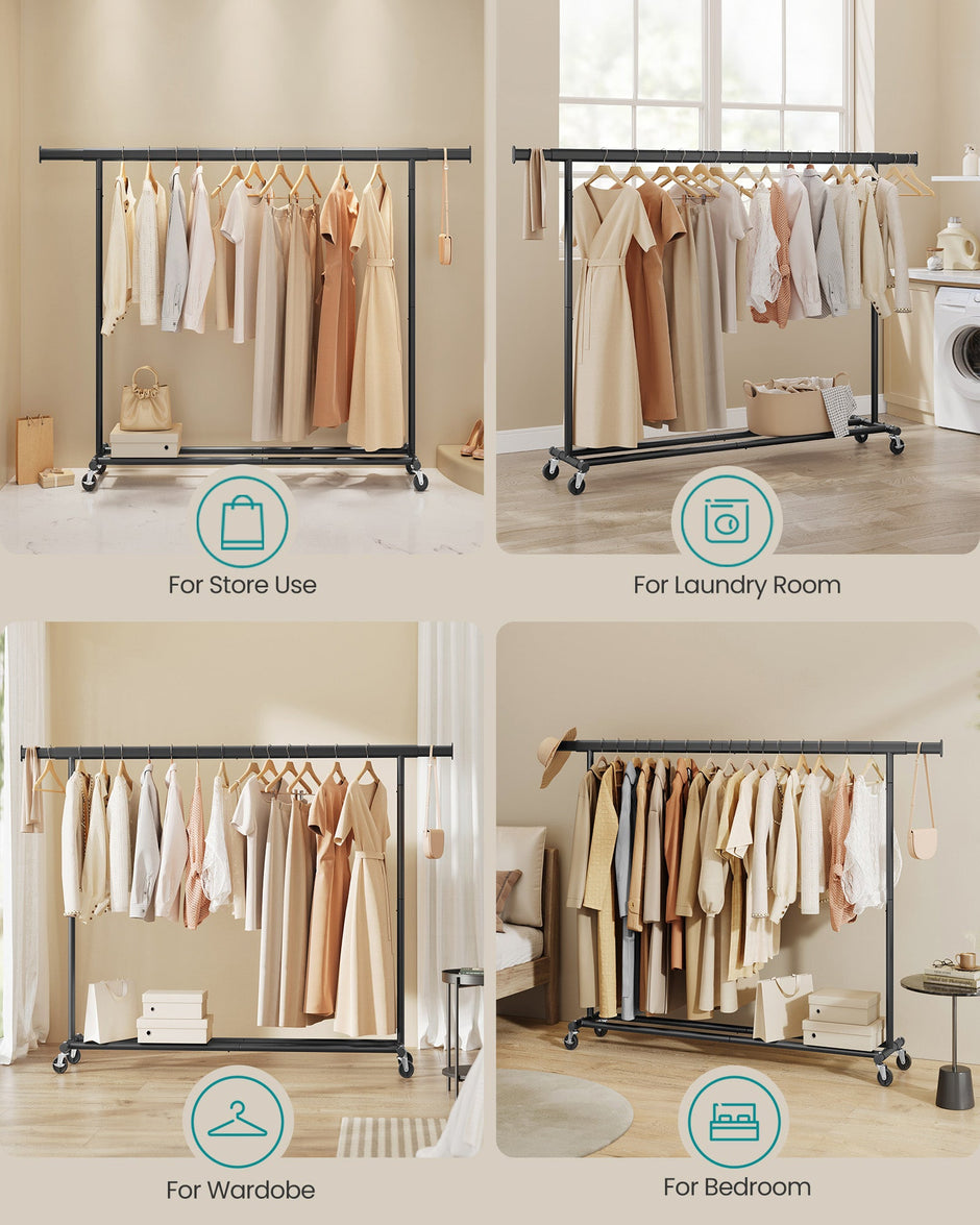 Heavy Duty Portable Clothes Rack – Metal – Black – Extendable Rail up to 150 kg Capacity