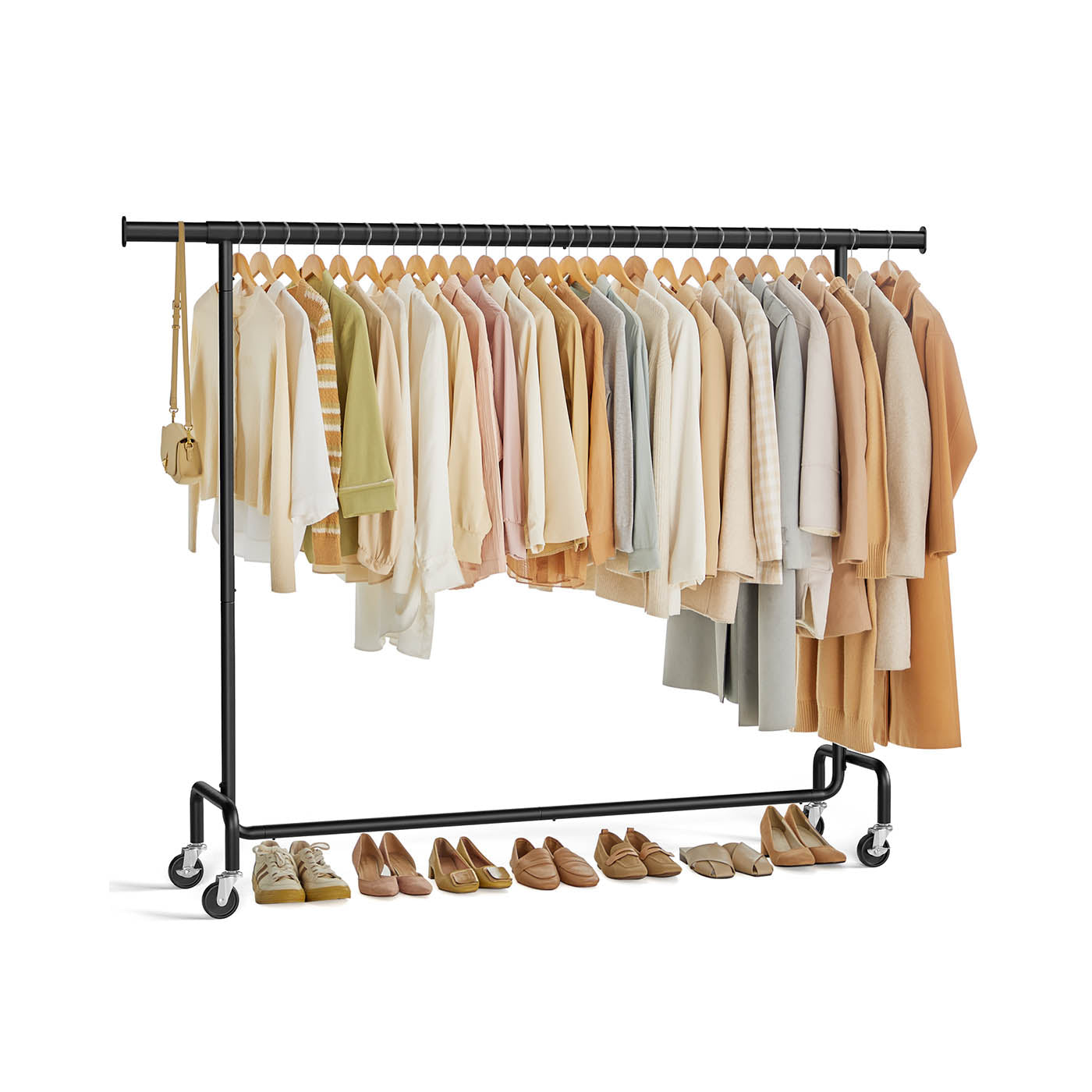 Clothes Rack – Heavy-Duty Steel – Matte Black – Extendable Hanging Rail, 110 kg Load Capacity