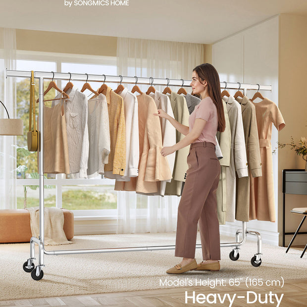 Clothes Rack – Chrome-Plated – Matte Silver – Heavy-Duty with Extendable Hanging Rail