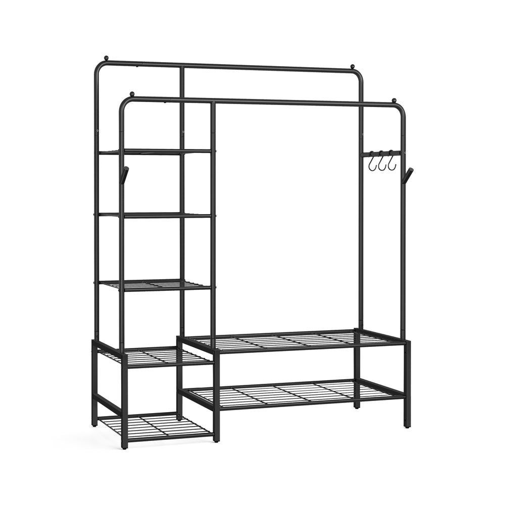 Open Wardrobe – Metal – Black – Features Shelves and Hanging Rods