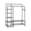 Open Wardrobe – Metal – Black – Features Shelves and Hanging Rods