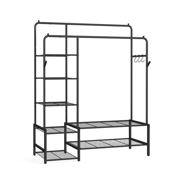 Open Wardrobe – Metal – Black – Features Shelves and Hanging Rods