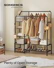 Open Wardrobe – Metal – Black – Features Shelves and Hanging Rods