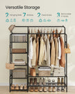 Open Wardrobe – Metal – Black – Features Shelves and Hanging Rods