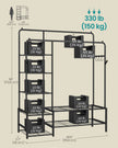 Open Wardrobe – Metal – Black – Features Shelves and Hanging Rods