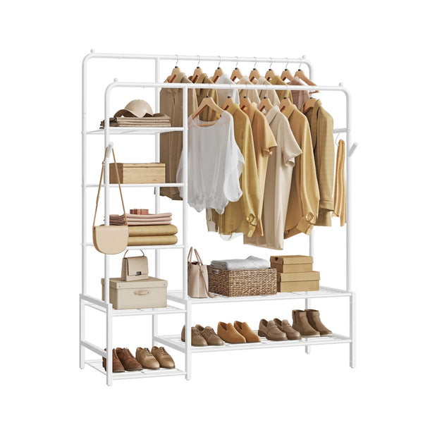 Open Wardrobe – Metal – Black – Features Shelves and Hanging Rods