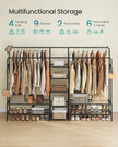 Open Wardrobe – Metal – Black – Features Shelves and Hanging Rods