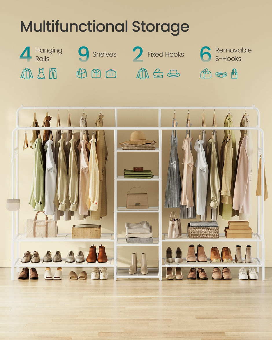 Clothes Rack - 541L - Steel - 9 Shelves - Hanging Rods