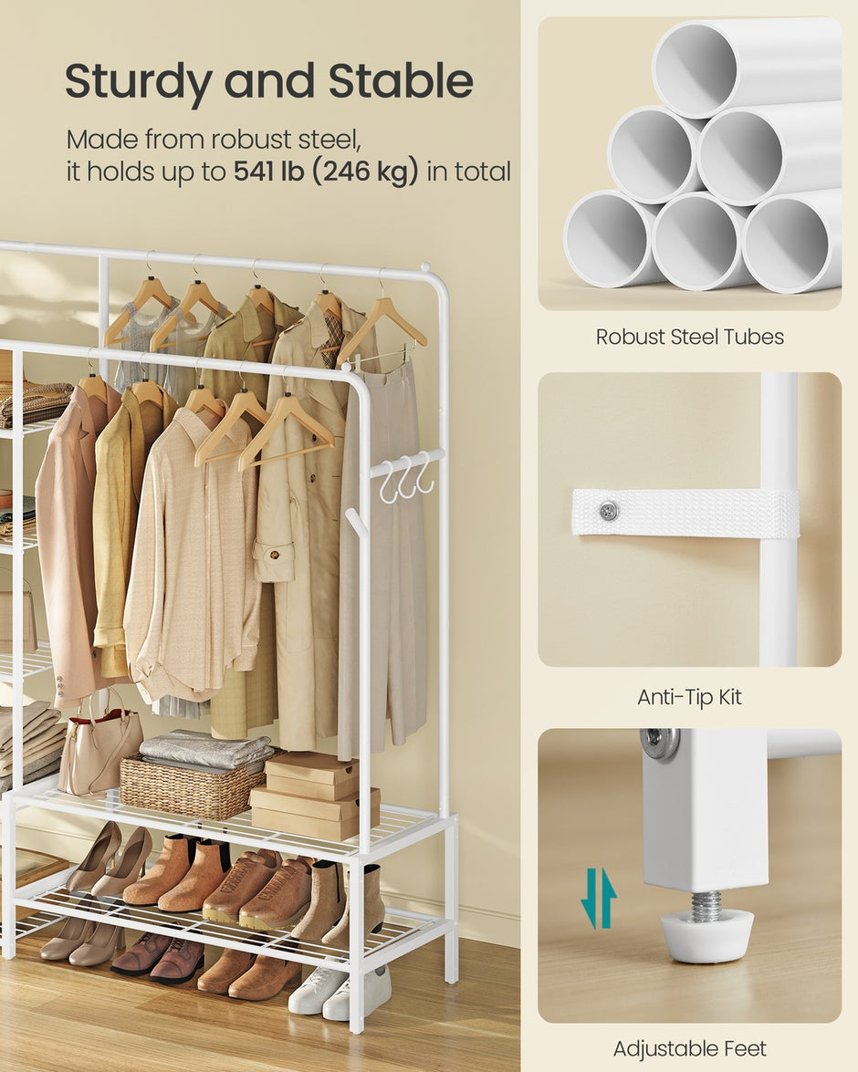 Clothes Rack - 541L - Steel - 9 Shelves - Hanging Rods