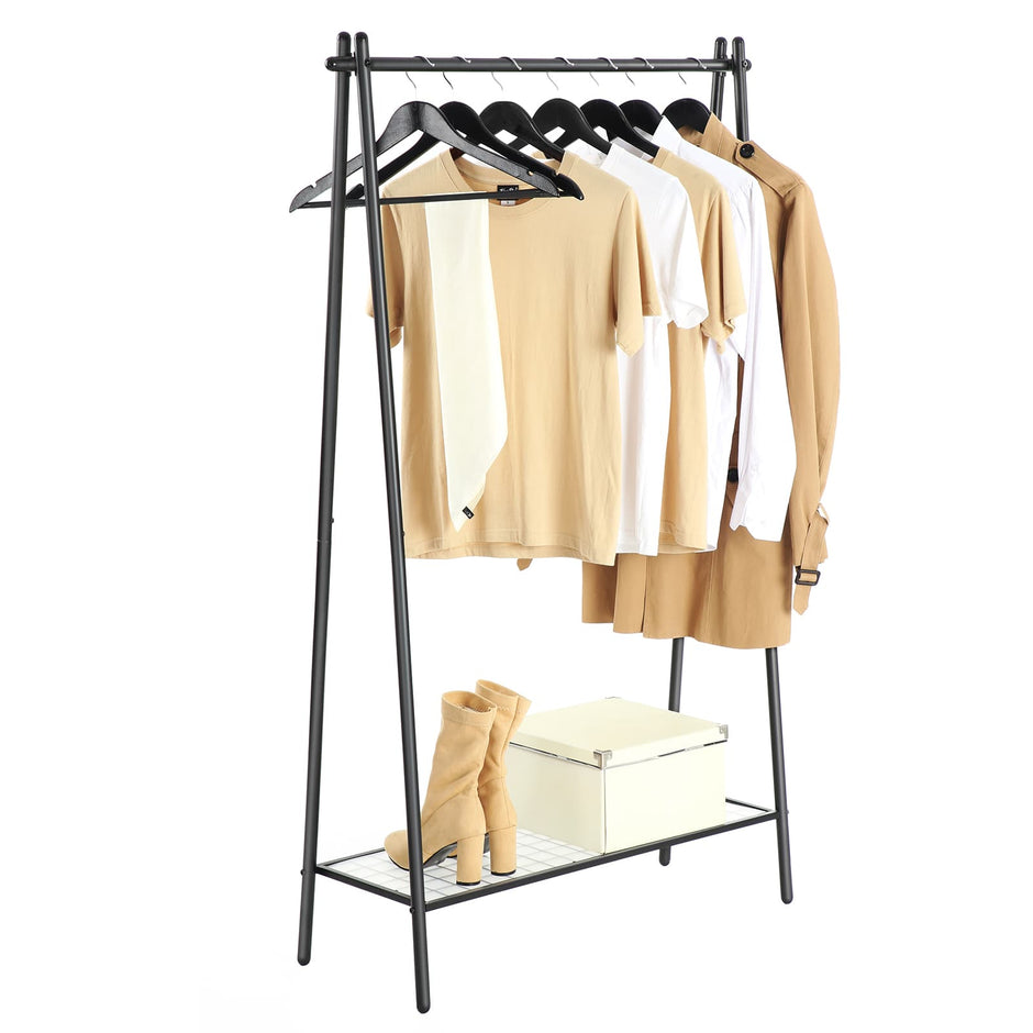 Garment Rack – Steel – Matte Black – Includes Hanging Rail and Bottom Shelf