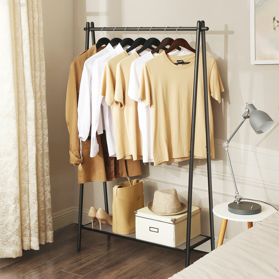 Garment Rack – Steel – Matte Black – Includes Hanging Rail and Bottom Shelf