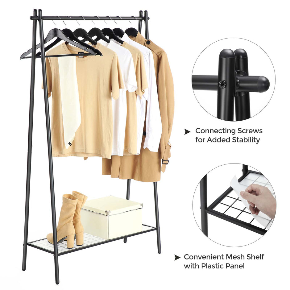 Garment Rack – Steel – Matte Black – Includes Hanging Rail and Bottom Shelf