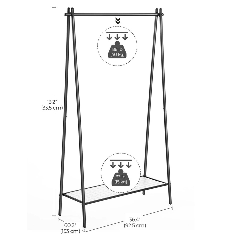 Garment Rack – Steel – Matte Black – Includes Hanging Rail and Bottom Shelf