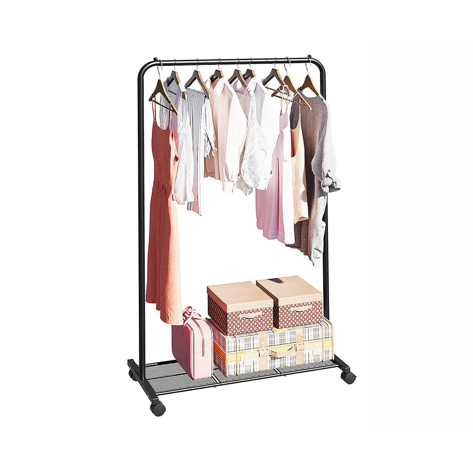 Clothes Rack – Metal – Black – Mobile with Storage Shelf