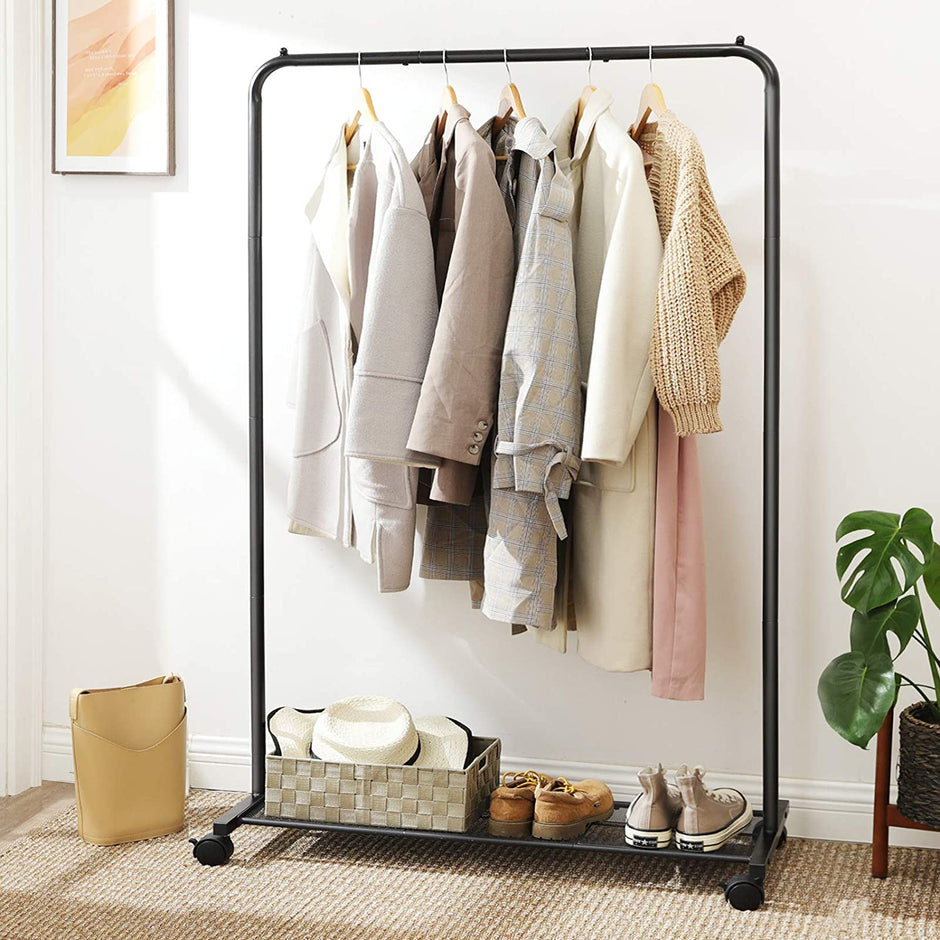Clothes Rack – Metal – Black – Mobile with Storage Shelf