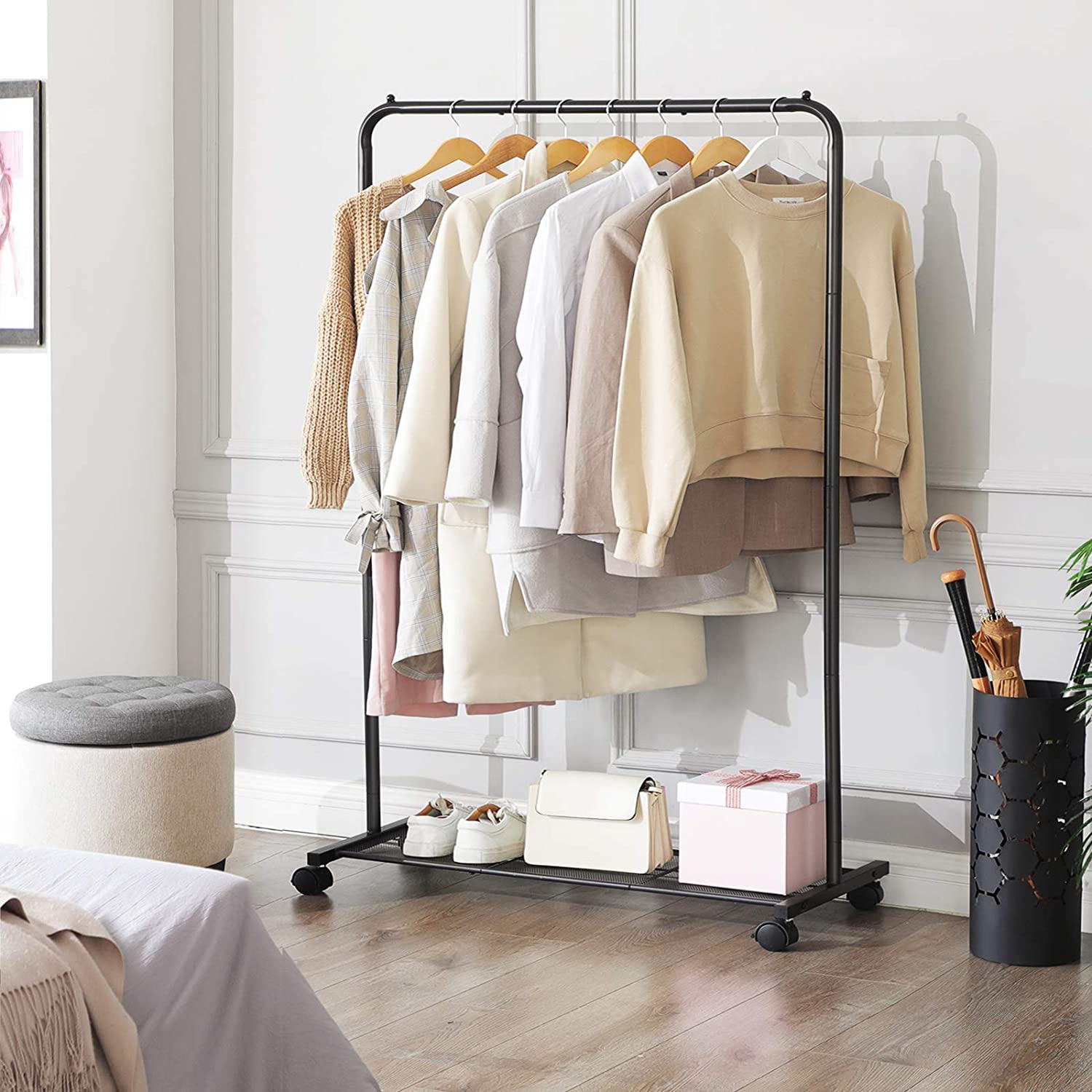 Clothes Rack – Metal – Black – Mobile with Storage Shelf