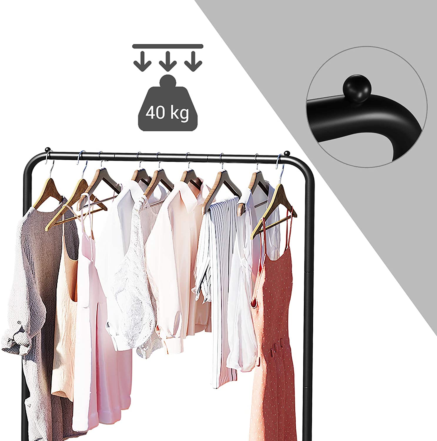 Clothes Rack – Metal – Black – Mobile with Storage Shelf