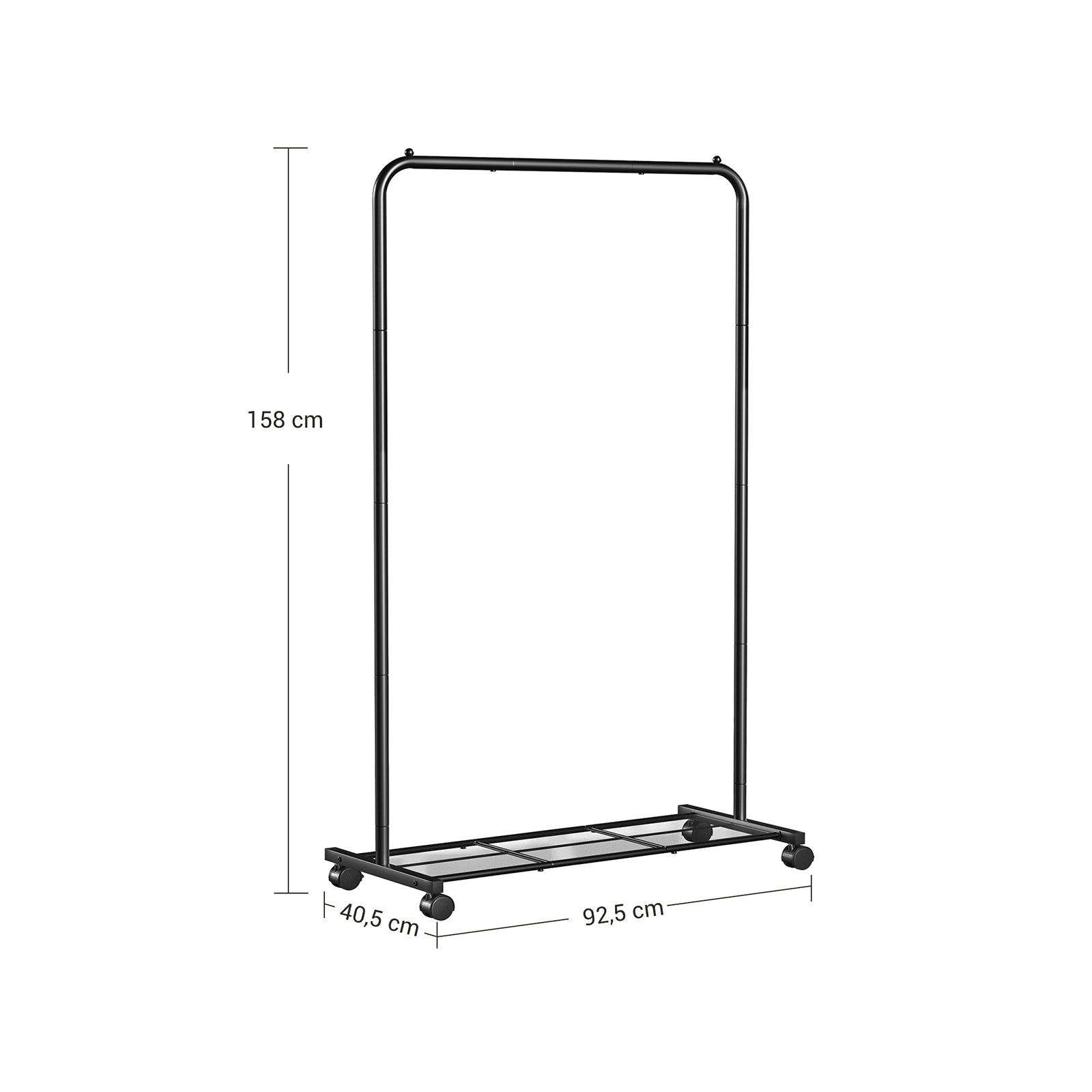 Clothes Rack – Metal – Black – Mobile with Storage Shelf