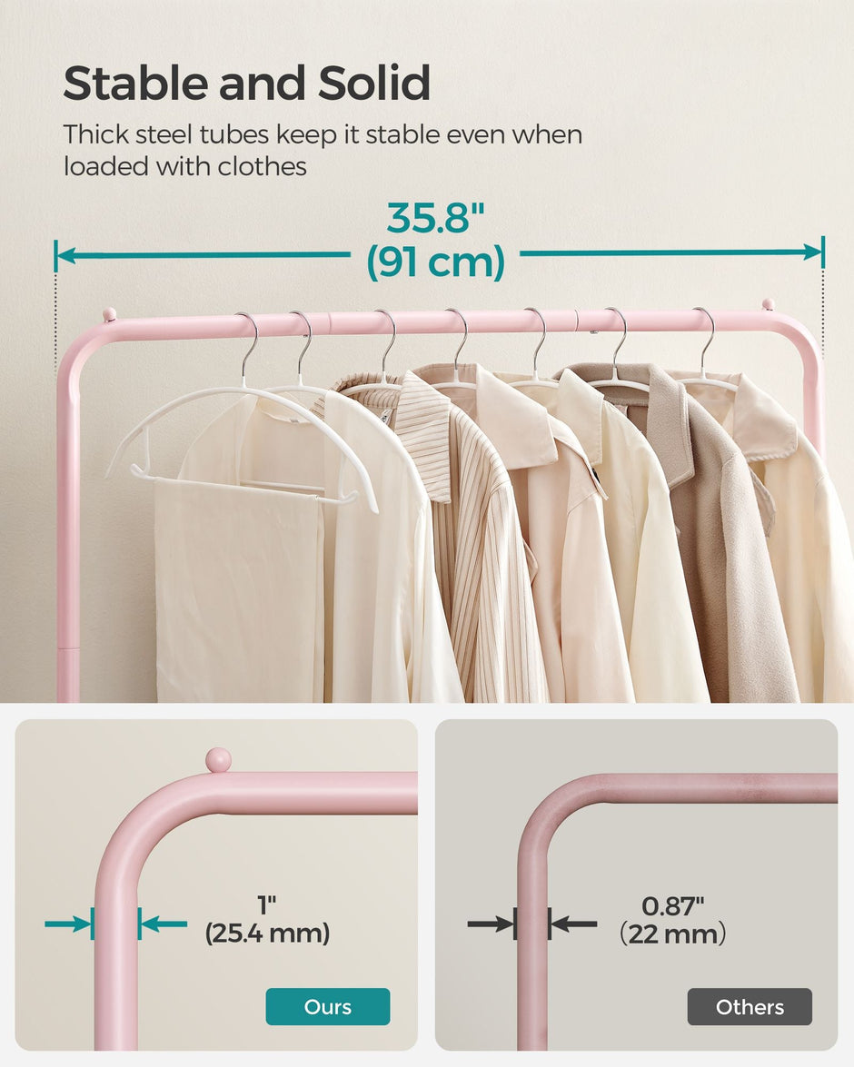 Garment Rack – Metal – Jelly Pink – Mobile with Storage Shelf