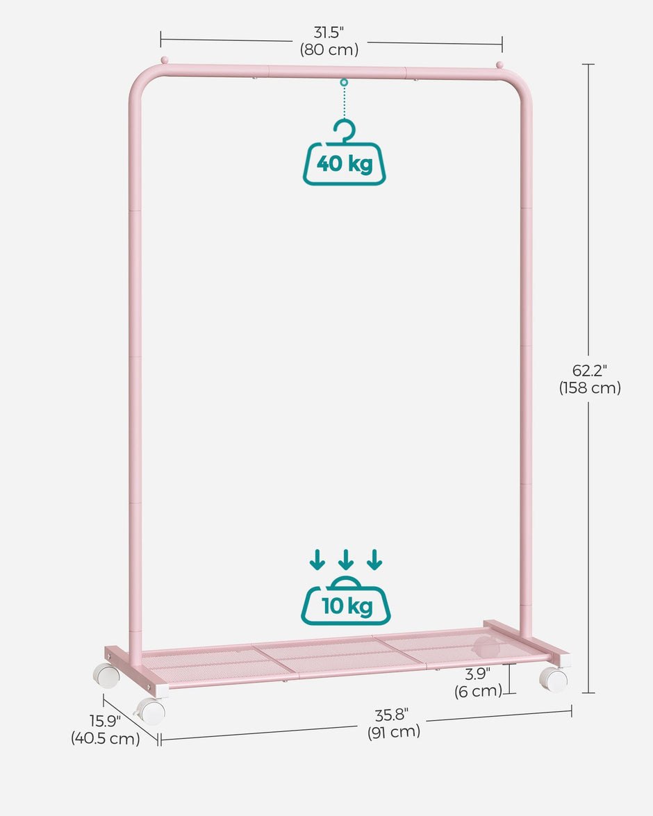 Garment Rack – Metal – Jelly Pink – Mobile with Storage Shelf