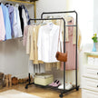 Garment Rack – Metal – Black – Double-Rail with Wheels and Mesh Shelf