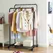 Garment Rack – Metal – Black – Double-Rail with Wheels and Mesh Shelf