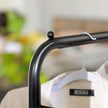 Garment Rack – Metal – Black – Double-Rail with Wheels and Mesh Shelf