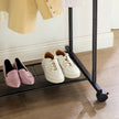 Garment Rack – Metal – Black – Double-Rail with Wheels and Mesh Shelf
