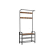 Coat Rack Stand – Steel – Rustic Brown and Black – Free Standing with Removable Hooks and Bench