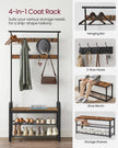 Coat Rack Stand – Steel – Rustic Brown and Black – Free Standing with Removable Hooks and Bench
