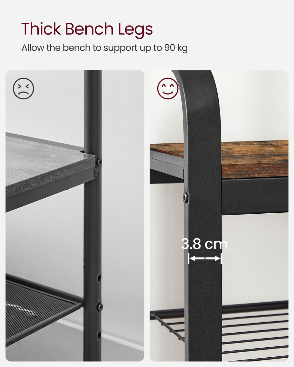 Coat Rack Stand – Steel – Rustic Brown and Black – Free Standing with Removable Hooks and Bench