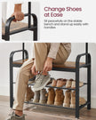 Coat Rack Stand – Steel – Rustic Brown and Black – Free Standing with Removable Hooks and Bench