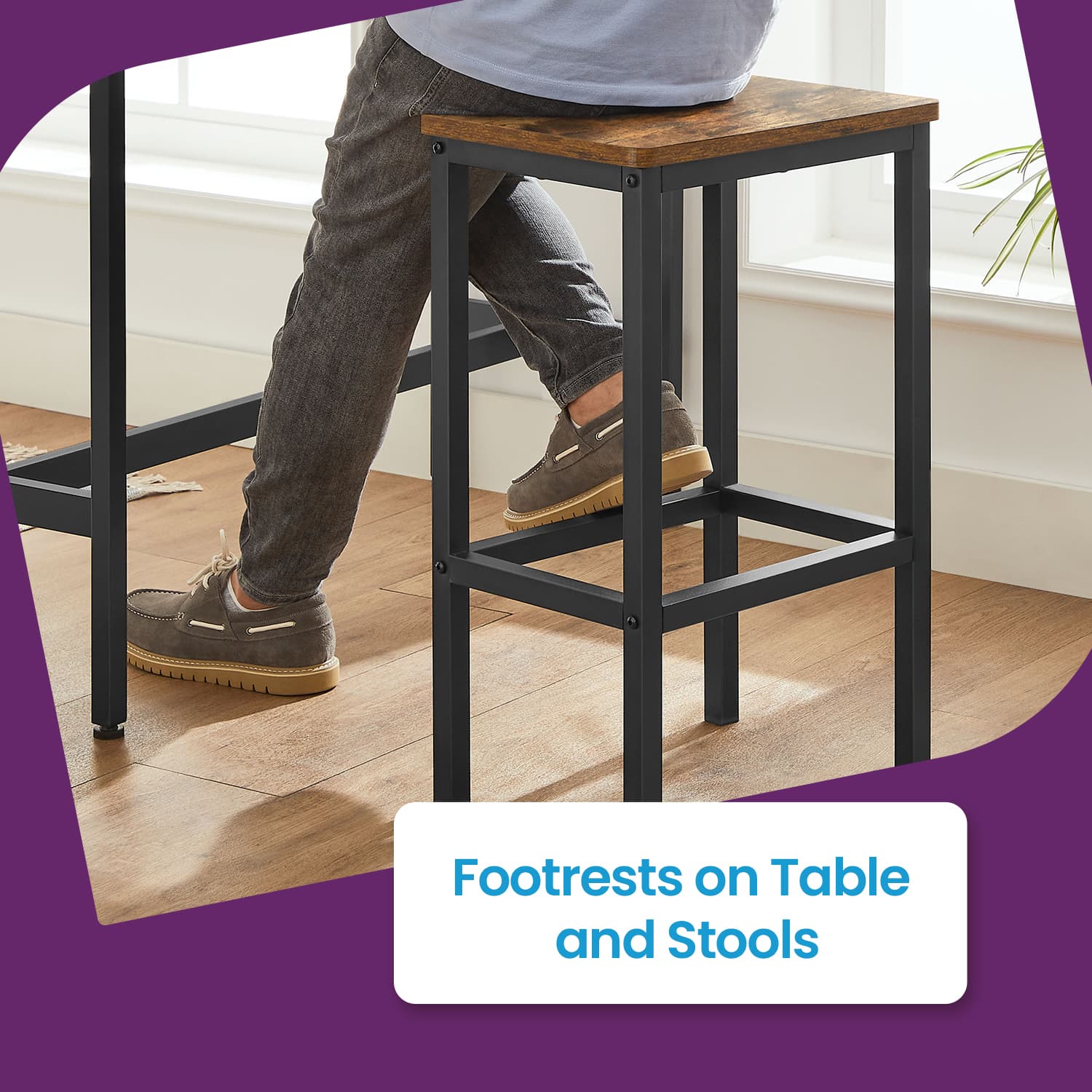 Bar Table Set – Steel – Rustic Brown and Black – Includes Two Stools