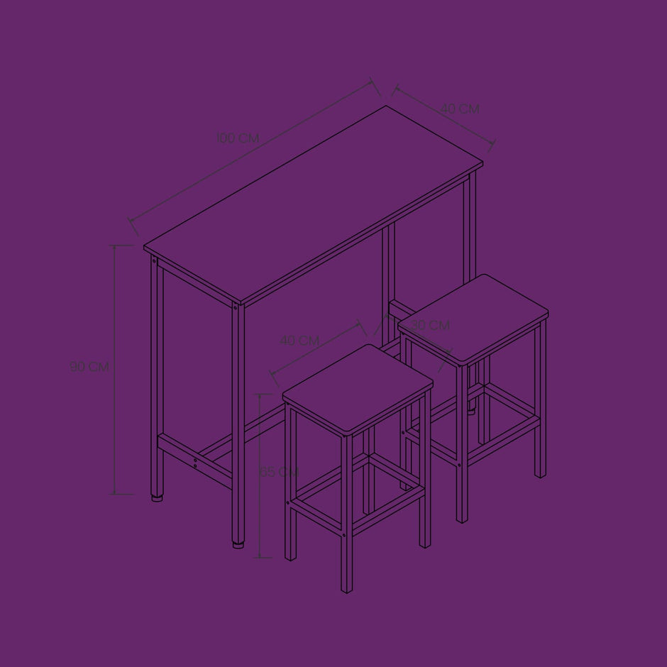 Bar Table Set – Steel – Rustic Brown and Black – Includes Two Stools