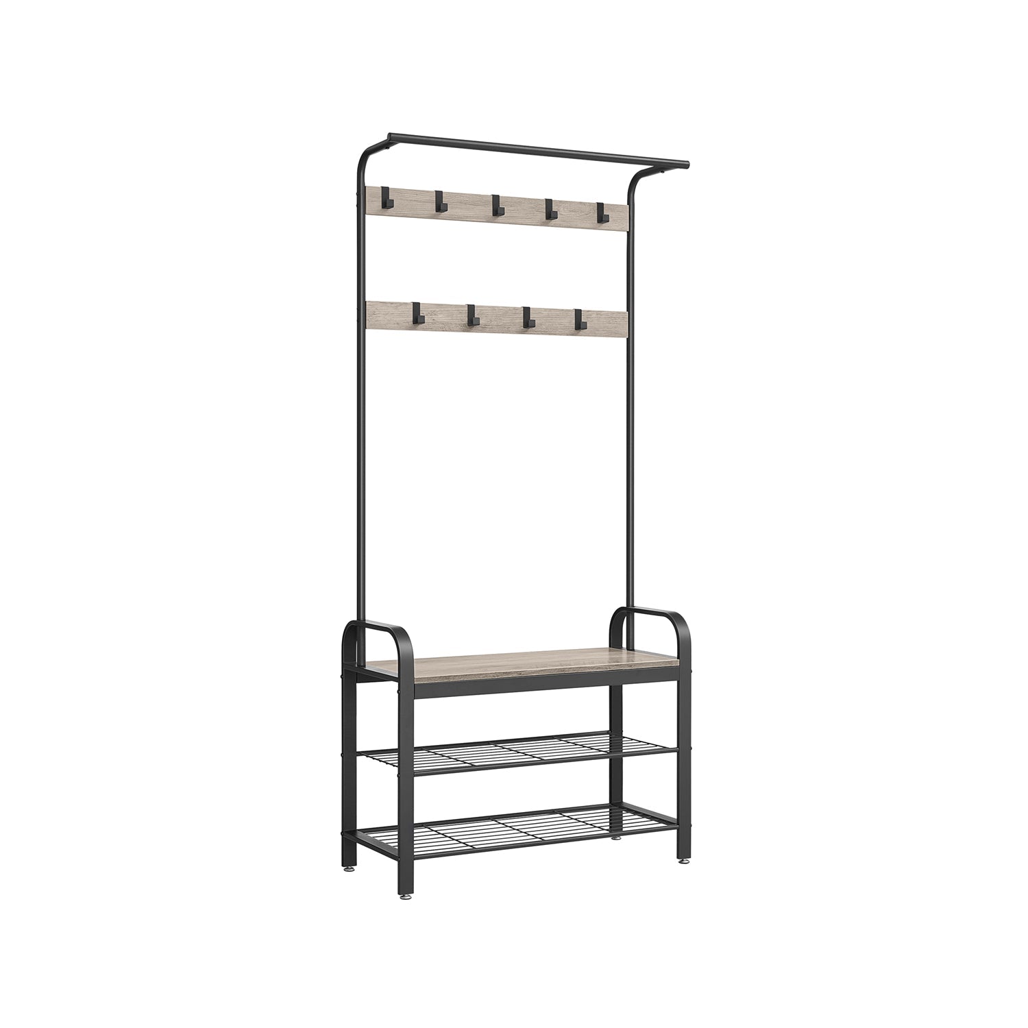 Coat Rack – Steel – Hazelnut Brown and Black – 4-in-1 Design with Shoe Storage Bench
