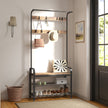 Coat Rack – Steel – Hazelnut Brown and Black – Free Standing Hall Tree with Shoe Bench and Removable Hooks