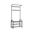 Coat Rack Stand – Steel – Rustic Brown and Black – Free Standing with Removable Hooks and Bench