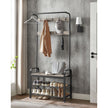 Coat Rack – Steel – Hazelnut Brown and Black – 4-in-1 Design with Shoe Storage Bench