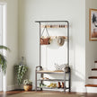 Coat Rack – Steel – Hazelnut Brown and Black – Free Standing Hall Tree with Shoe Bench and Removable Hooks