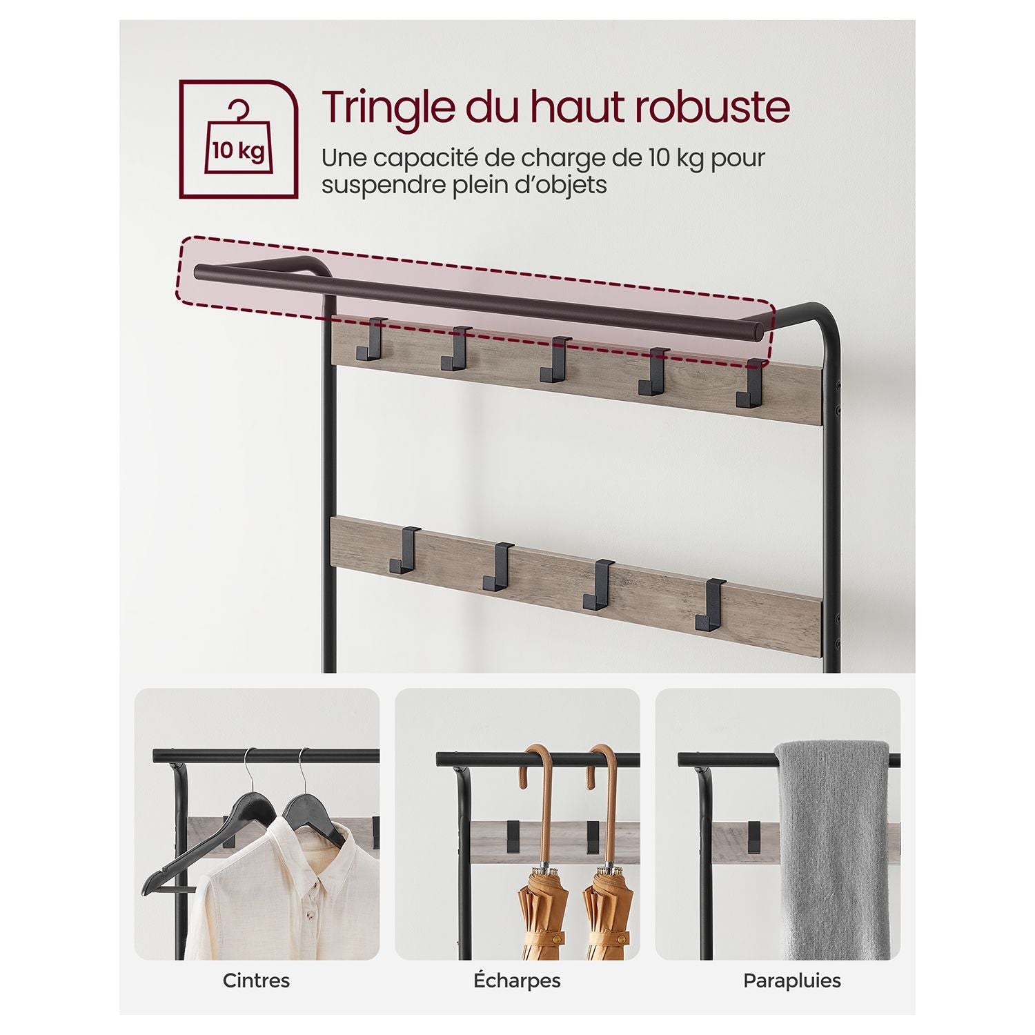 Coat Rack – Steel – Hazelnut Brown and Black – 4-in-1 Design with Shoe Storage Bench