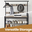Coat Rack – Steel – Hazelnut Brown and Black – Free Standing Hall Tree with Shoe Bench and Removable Hooks