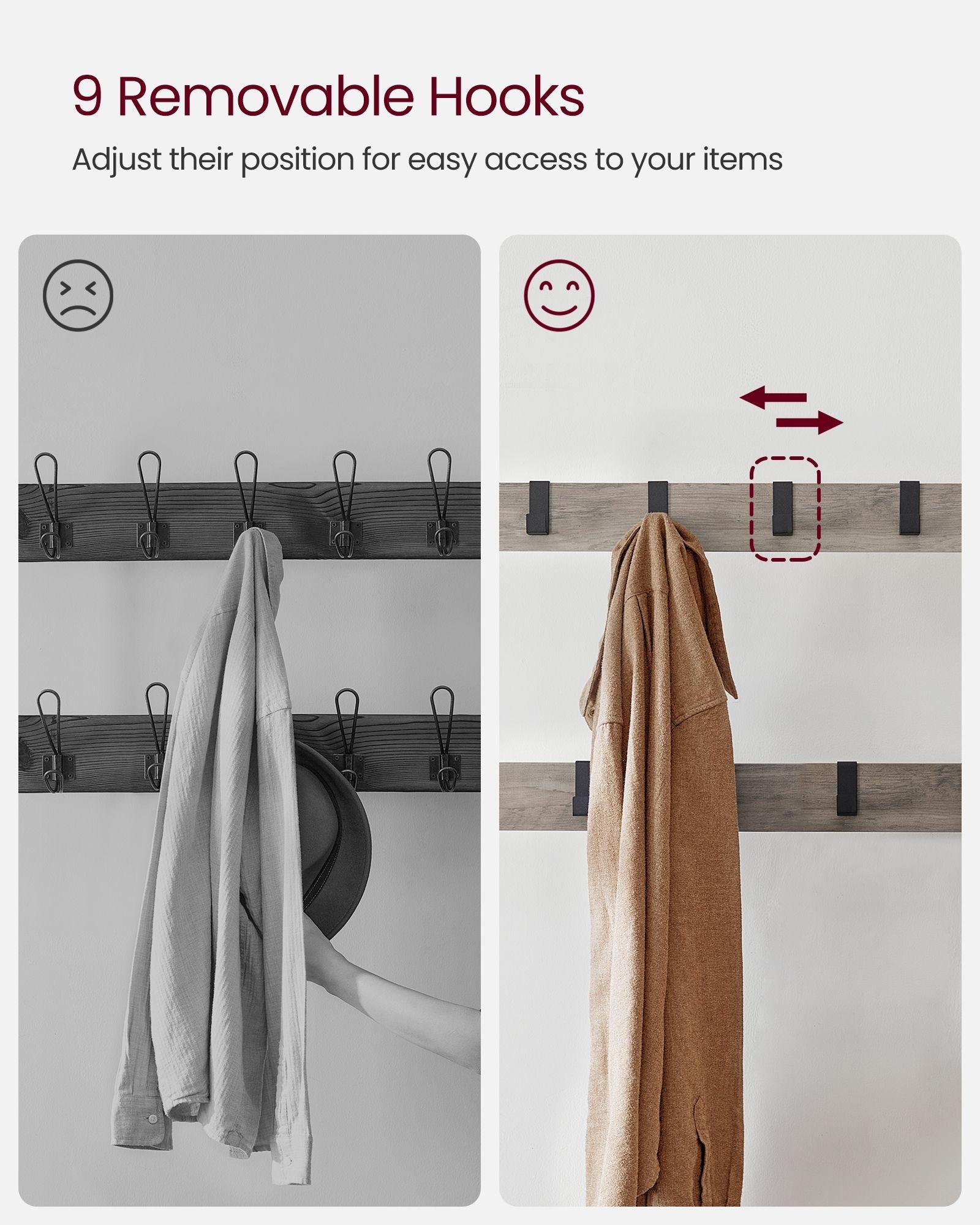 Coat Rack – Steel – Hazelnut Brown and Black – 4-in-1 Design with Shoe Storage Bench
