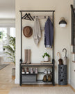 Coat Rack – Steel – Hazelnut Brown and Black – 4-in-1 Design with Shoe Storage Bench